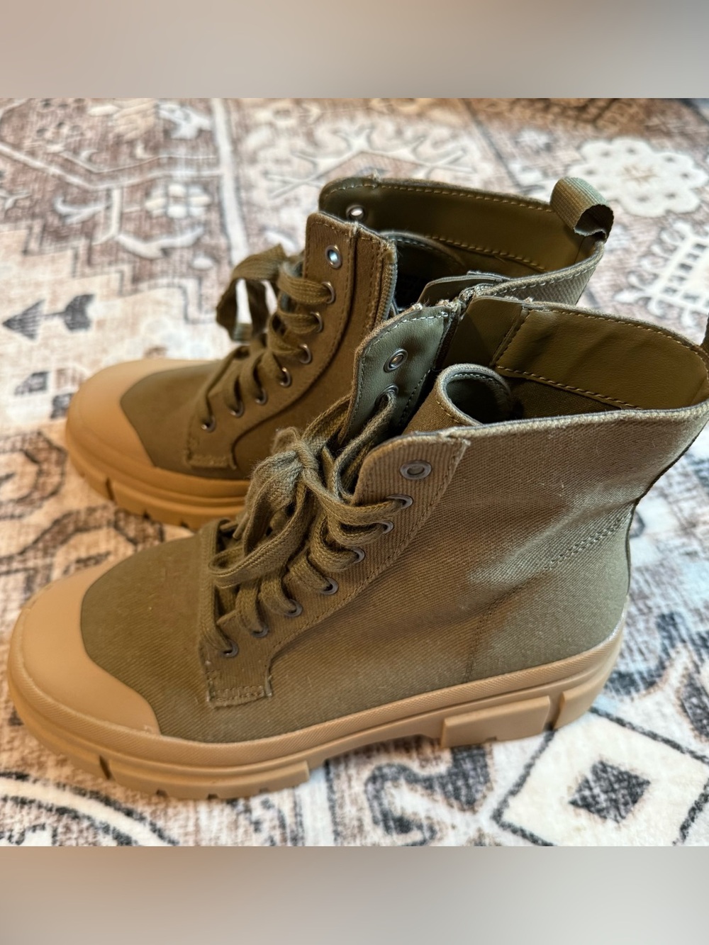NOBO Olive Green Canvas Lace-Up Boots with Tan Sole
